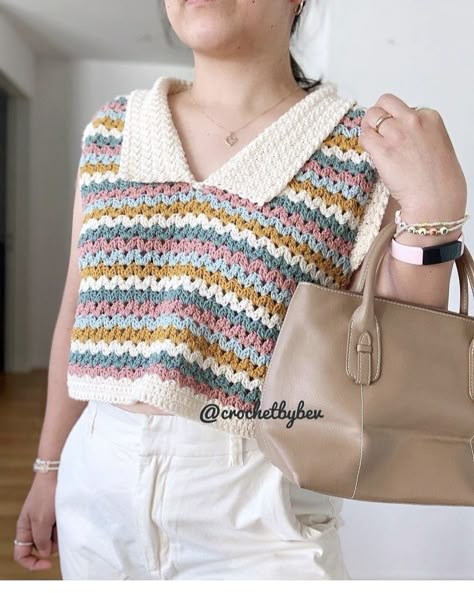 Crochet Top With Collar, Crochet Shirt Pattern, Crochet Tee, Crochet Ladies Tops, Crochet Clothing And Accessories, Crochet Fashion Patterns, Crochet Shirt, Crochet Cardigan Pattern, Crochet Vest