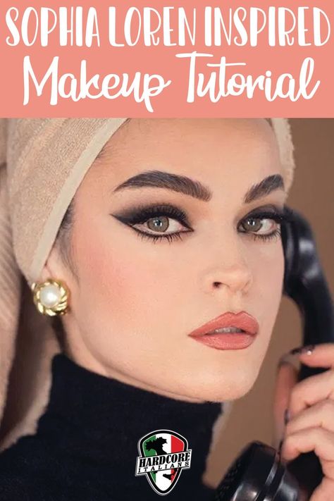 70s Cat Eye Makeup, Sophia Loren Eye Makeup Tutorial, 60s Italian Makeup, 50s Fashion Sophia Loren, Sofia Loren Makeup Tutorial, Vintage Cat Eye Makeup, 1960s Italian Makeup, Retro Cat Eye Makeup, Sophia Loren Makeup Tutorial