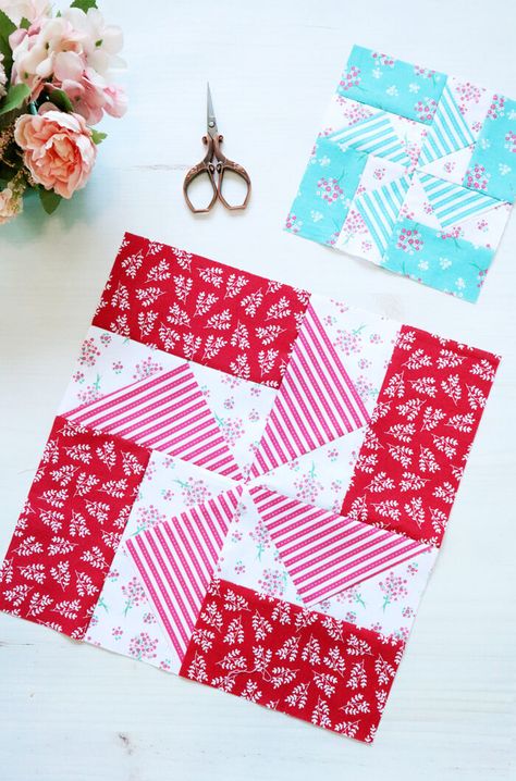 How to make a pinwheel quilt block a free block tutorial in 6 and 12 finished sizes Classic Quilt Blocks, Decor Balls, Halloween Candlesticks, Pinwheel Quilt Pattern, Pinwheel Quilt Block, Free Embroidery Patterns Machine, Bird Embroidery Pattern, Quilt Blocks Easy, Pinwheel Block