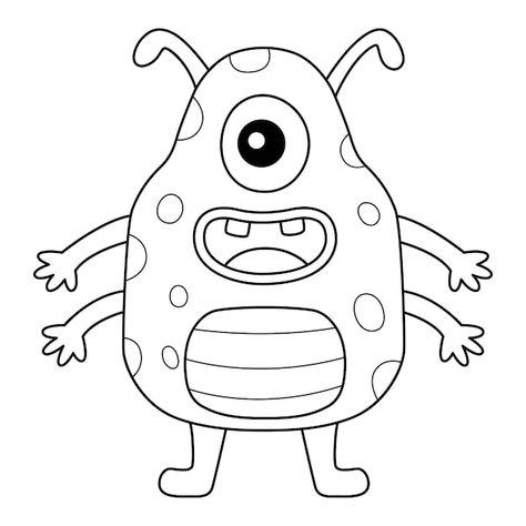 Vector one eyed monster coloring page fo... | Premium Vector #Freepik #vector #colouring #scary-monster #color-book #outline One Eyed Monster, Monster Camp, Scary Monster, School Material, Monster Coloring Pages, Book Outline, School Materials, Color Book, Activity Days