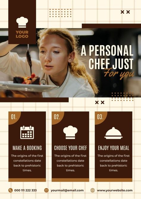 Grid A personal Chef Just For You Poster Chef Poster Design, Purple Oven, Career Poster, Certificate Design Inspiration, Personal Chef Service, Class Poster, Private Chef, Certificate Design, Personal Chef