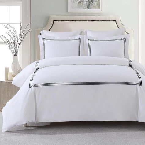 PRICES MAY VARY. ADD A TOUCH OF ELEGANCE TO YOUR BEDROOM- The Adeline Duvet Cover Set Elevates Your Bedroom with its Expertly Tailored Classic Embroidered Border COMFORTABLE FABRIC MATERIAL- This Duvet Cover Set is Made of 100% Cotton Percale Weave, 200 Thread Count Per Square Inch Ensuring Comfort that Gets Softer with Each Wash DUVET COVER CLOSURE TYPE- Hidden Button Closure for Easy Removal and has Inner Corner Ties to Hold Insert/Comforter in Place 3PC KING/CALIFORNIA KING DUVET COVER SET ME California King Duvet Cover, Percale Duvet Cover, Embroidered Duvet Cover, King Duvet Cover Sets, Down Comforters, Water Bed, Perfect Bedding, Embroidered Border, Bed In A Bag