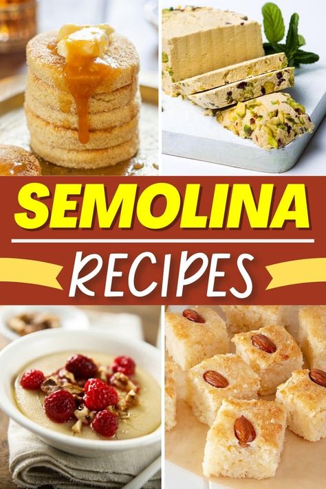 Not sure what to do with all that leftover semolina? From cakes & puddings to pizza & pasta, these semolina recipes will make you want to buy another bag! Recipes Using Semolina, Seminola Flour Recipes, Semolina Recipe Healthy, Recipes With Semolina Flour, Semolina Pudding Recipes, Semolina Recipe Desserts, Semolina Flour Recipes, Recipes With Semolina, Semolina Breakfast