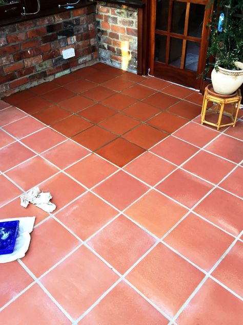 Quarry Tile Kitchen Floor, Quarry Tile Hearth, Quarry Tile Bathroom, Red Quarry Tiles, Quarry Tile Floor, Installing Tile Floor, Tile Floor Cleaner, Terracotta Floors, Tiled Floors