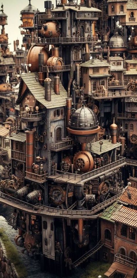 House Design Concept, Meeting Celebrities, Steampunk City, San Myshuno, Steampunk Artwork, Baba Jaga, Steampunk Aesthetic, Steampunk House, Art Steampunk