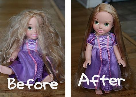 Parents of girls, take note. A small spray bottle with 2 TBSP of fabric softener, the rest water = "Doll Hairspray." Easy method for smoothing and renewing any doll's hair including Barbie! (Would've been nice to know!) Tangled Doll, Doll Hair Detangler, Fix Doll Hair, Baby Doll Hair, Organizational Hacks, Sally Beauty Supply, Barbie Hair, Kids Discover, Hair Detangler