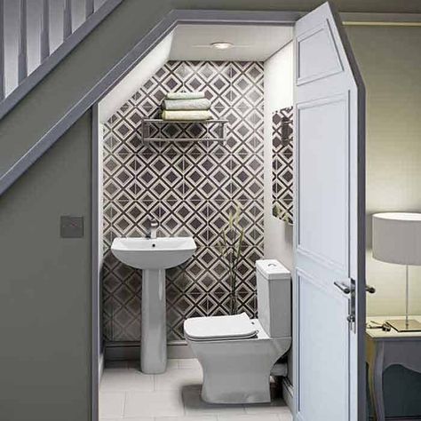 Brilliant Under-Stairs Toilet Ideas (+ Things To Consider First) – GoDownsize.com Understairs Toilet, Room Under Stairs, Cloakroom Toilet, Bathroom Under Stairs, Downstairs Cloakroom, Bad Inspiration, Downstairs Toilet, Powder Room Design, Stair Case