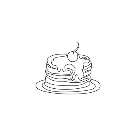 Breakfast Graphic Design, Pancake Tattoo, Pancake Clipart, Pancake Logo, Pancake Graphic, Pancake Drawing, One Continuous Line Drawing, Breakfast Cafe, Single Line Drawing