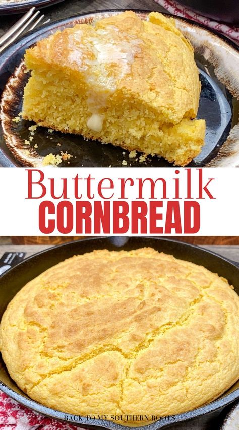 Buttermilk cornbread recipe is a delicious and easy side dish that will bring back the comforts of home. With a crunchy outer layer and a soft inside, this homemade cornbread is sure to please. Loki Food, Snack Breads, Savory Cornbread Recipe, Buttermilk Cornbread Recipe, Homemade Buttermilk Cornbread, Roots Recipes, Easy Cornbread Recipe, Dressing Recipes Thanksgiving, Cornbread Recipe Sweet