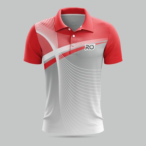 Ro Badminton Jersey Red Grey Polo Shirt Template, Badminton Jersey, Jersey Design Ideas, Cricket Jersey, Jersey Pink, T Shirt Print Design, Sports Tshirt Designs, Tennis Wear, Sports Tshirt