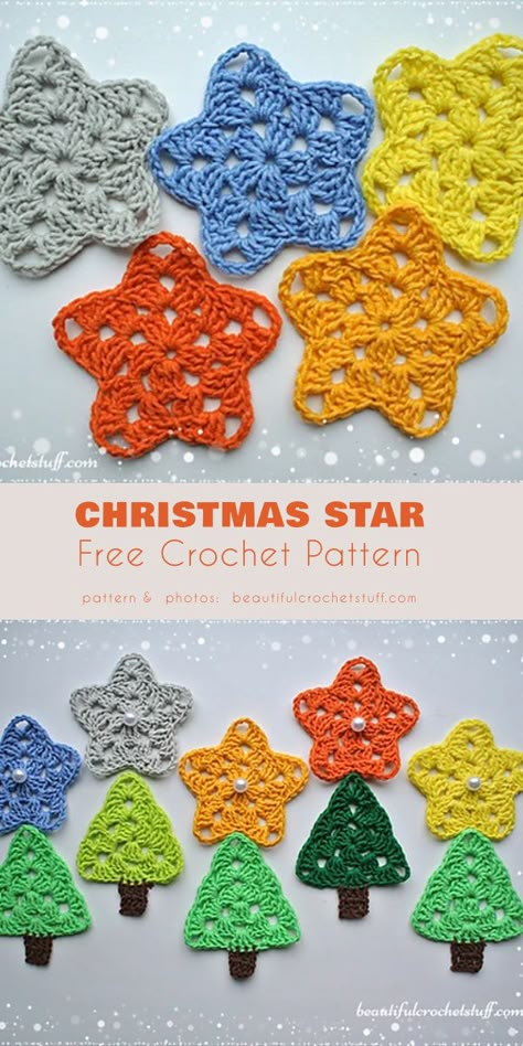 Granny Star Coaster Pattern, Granny Star Pattern, Star Coasters Crochet, Crochet Granny Stars Pattern Free, Granny Star, Crochet Star Patterns, Crochet Christmas Ornaments Free, Star Crochet, Christmas Crochet Patterns Free