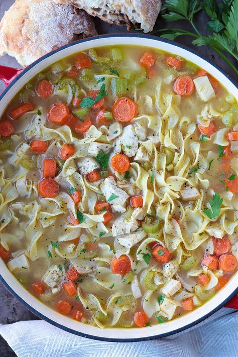 The best Homemade Turkey Soup is made with leftover turkey bones! Cozy and comforting, it's the best bowl of turkey soup you'll ever taste! Leftover Turkey Noodle Soup, Leftover Thanksgiving Turkey Recipes, Easy Leftover Turkey Recipes, Homemade Turkey Soup, Chicken Noodle Soup Recipe Homemade, Turkey Noodle Soup, Chicken Noodle Soup Crock Pot, Turkey Soup Recipe, Homemade Chicken Noodle