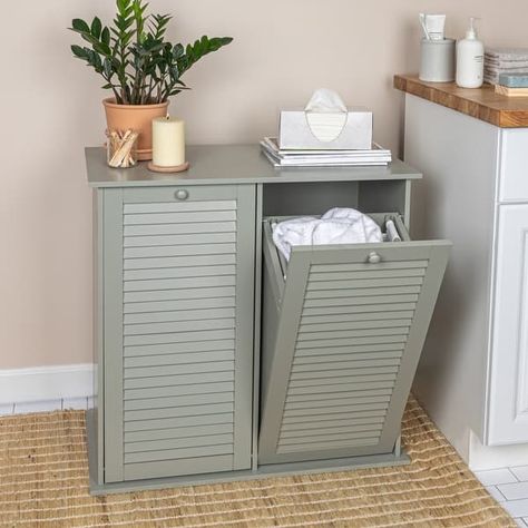 Household Essentials Tilt-out Cabinet Laundry Sorter with Shutter Front - On Sale - Bed Bath & Beyond - 11684919 Laundry Room Closet Ideas, Room Closet Ideas, Dirty Laundry Storage, Hamper Cabinet, Tilt Out Laundry Hamper, Laundry Room Design Ideas, Deep Closet, Laundry Shelves, Hidden Laundry