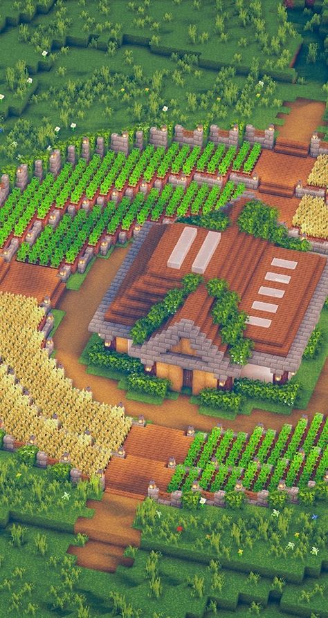 Minecraft Crop Farm, Farm Design Minecraft, Minecraft Farm Ideas Crops, House Build Minecraft, Minecraft Farm Ideas, Minecraft Circles, Farm Minecraft, Build Minecraft, House In Minecraft