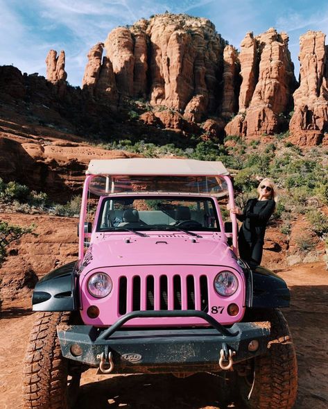 Pink Jeep Wrangler, Yellow Jeep, Jeep Trails, Pink Jeep, Girls Weekend Getaway, Broken Arrow, Sedona Arizona, Girls Getaway, Cool Jeeps