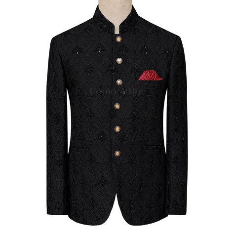 Black customized Prince Coat with fully micro black embllishement | Black prince coat for groom Black Single Breasted Outerwear For Wedding, Designer Black Nehru Jacket For Ceremonial Occasions, Black Single-breasted Outerwear For Wedding, Designer Tailored Black Nehru Jacket, Black Sherwani For Winter, Black Wedding Suit For Winter, Formal Black Embellished Sherwani, Designer Black Nehru Jacket For Formal Occasions, Black Designer Nehru Jacket