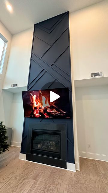 Accent Wall For Fireplace, Tile Fireplace Wall With Tv, 2 Sided Fireplace Living Room, Fireplace In Office, Accent Wall Above Fireplace, Accent Wall Fireplace Living Room, Vaulted Fireplace Wall, Two Story Fireplace Ideas, Fireplace And Tv Wall Ideas