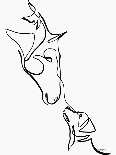 Dog And Horse Tattoo Ideas, Animal Line Art Drawing, Black And White Horse Drawing, Horse Saddle Tattoo, Horse Tattoo Sketch, Minimalist Horse Art, Horse Line Art Drawing, Horse And Cat Tattoo, Horse Dog Tattoo