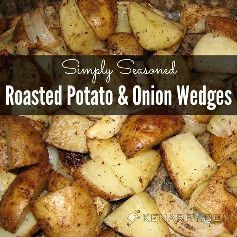 Looking for an easy way to make potatoes in the oven? Roasted Potato and Onion Wedges are simply seasoned making them the perfect healthy side dish to accompany any dinner. #sidedish #dinner #kenarry Roasted Potatoes And Onions, Potato Party, Seasoned Roasted Potatoes, Oven Roasted Potatoes Easy, Delicious Entrees, Potatoes And Onions, Roasted Potato, Oven Roasted Potatoes, Potato Onion