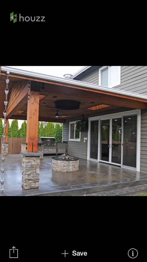 Grill location Pergola Vines, Stone Patio Designs, Patio Addition, Backyard Covered Patios, Covered Patio Design, Covered Back Patio, Outdoor Covered Patio, Concrete Patios, Patio Deck Designs