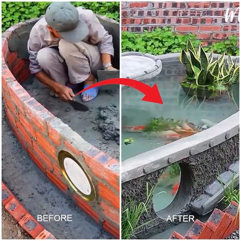 Diy Pond, Diy Garden Fountains, Pond Ideas, Concrete Garden, Garden Fountains, Fish Pond, Backyard Oasis, Ponds, Diy Garden