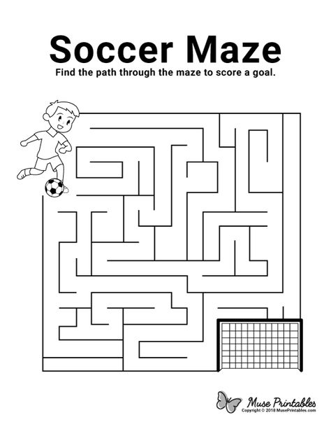 Free printable soccer maze. Download it from https://museprintables.com/download/maze/soccer/ Soccer Crafts, Soccer Photos, Mazes For Kids Printable, Maze Activity, Soccer Camp, Maze Worksheet, Printable Mazes, Soccer Birthday Parties, Printable Puzzles For Kids