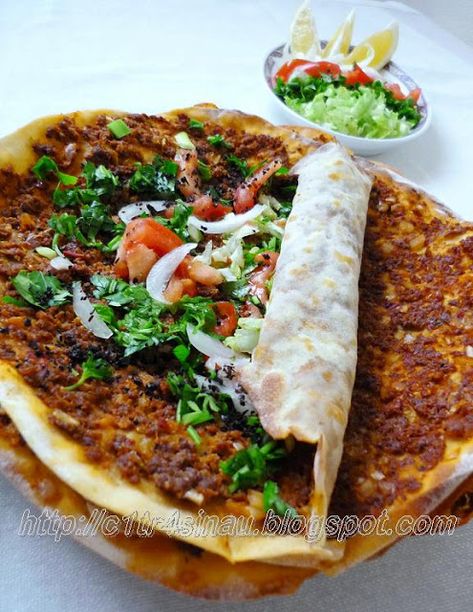 LAHMACUN from my "guest chef". #lahmajounrecipe #turkishfoodrecipe #pizza #turkishflatbread #pide #lahmacun #turkishcuisine #resepmasakanturki #meat Lahmacun Recipe, Arabisk Mad, Turkish Pizza, Armenian Recipes, Middle Eastern Dishes, Eastern Cuisine, Lebanese Recipes, Middle Eastern Recipes, Arabic Food