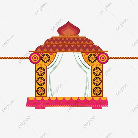 Doli Barat Sketch, Pallaki Design For Bride, Palki Doli Drawing, Doli Barat Drawing, Indian Vector Art, Indian Marriage Decoration, Palki Design, Doli Design, Bride Cartoon