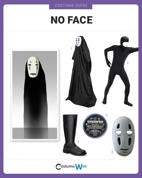 Diy Anime Costume, No Face Cosplay, No Face Costume, Ghibli Halloween, Black Face Paint, Costume Guide, Mascaras Halloween, Easy Cosplay, Horror Costume