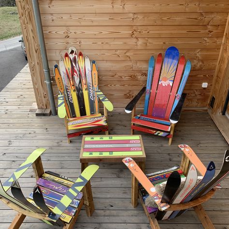 Ski Chalet Decor, Chalet Decor, Apre Ski, Ski Chair, Old Skis, Alpine Lodge, Ski Room, Ski Patrol, Ski Art