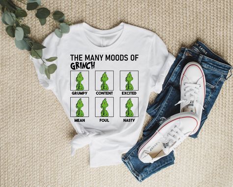 The Many Moods of Grinch Shirt, Christmas Gift T-shirt, Grinchmas Shirt,  Xmas Shirt, Christmas Gift Idea, Funny Grinch Shirt SIZING AND COLORS Make sure you check our size-chart before you place your order. If you are not sure about sizing please measure your favorite t-shirt and compare measurements to the chart for the best fit for you. For detailed sizing information and t-shirt color options, please see listing images.   HOW TO ORDER 𝟏. Please, Check and Review all Photos. 𝟐. Select Your Funny Grinch, Grinch T Shirt, Grinch Shirt, Grinch Shirts, Xmas Shirts, Christmas Gift Idea, Shirt Price, Grinch, Shirt Color