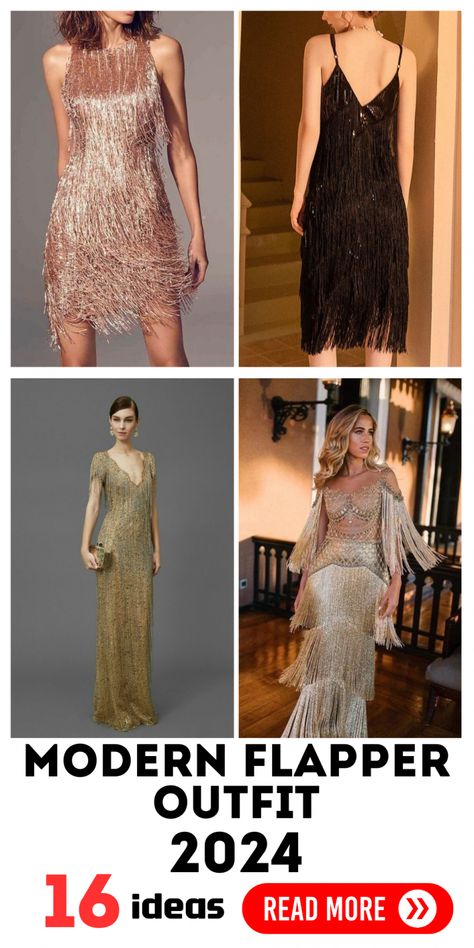 Twenties Reimagined: A Modern Take on the Classic Flapper Style Gaspy Party Outfits, What To Wear To A 1920s Party, Roaring Twenties Outfit, Gatsby Gala Outfits, Modern Gatsby Outfit Women, Modern 20s Fashion, Modern Great Gatsby Outfit, 1920s Fashion Women Gatsby, Speakeasy Party Outfit