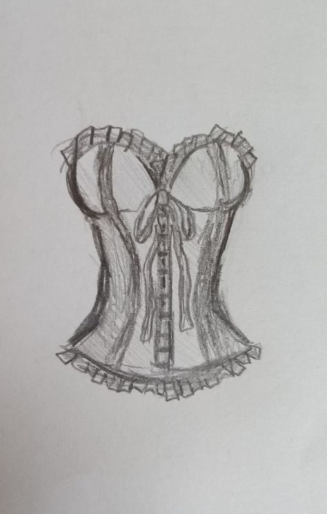 Clothing Sketches Ideas, Simple Fashion Design Sketches, Drawings Of Corsets, Shoes Pencil Sketch, Corsets Drawing Reference, Drawing People Clothes, Cute Top Drawing, Old Dress Drawing Sketches, Pencil Fashion Sketches