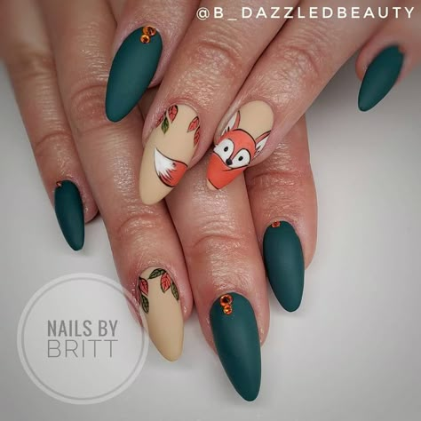 Cute Animal Nail Designs, Artistic Nails, Fox Nails, Orange Nail, Beauty Hacks Nails, Magic Nails, Fall Nail Art Designs, Animal Nails, Thanksgiving Nails