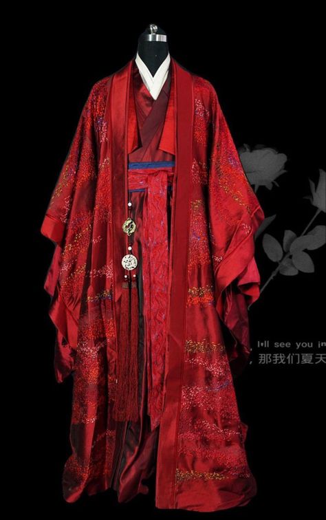 Fantasy Prince Outfit, Historical Chinese Clothing, Hanfu Men, Chinese Fancy Dress, Kimono Traditional, Word Of Honor, Zhang Zhehan, Red Kimono, Male Kimono