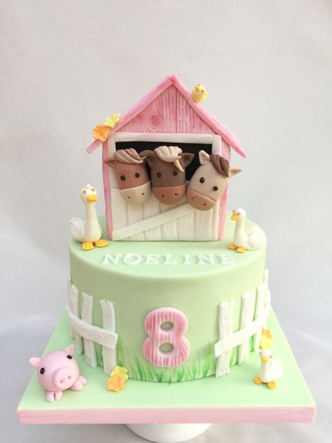 Old Macdonald Birthday, Farm Birthday Cakes, Barnyard Cake, Horse Birthday Cake, Farm Animal Cakes, Pop Cakes, 1st Birthday Girl Decorations, Farm Theme Birthday, Horse Birthday Parties