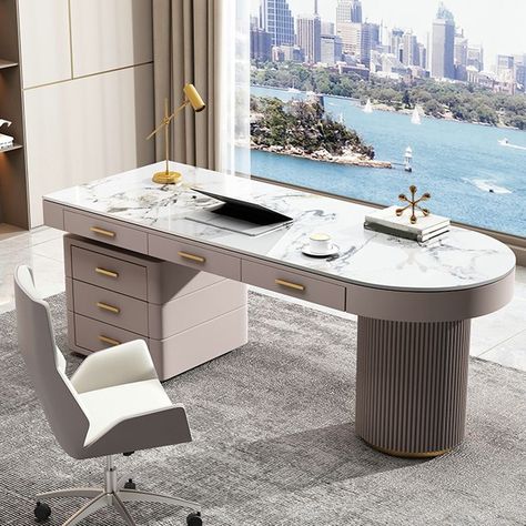 Contemporary Desks For Home Office, Marble Desk Office, Ceo Desk Design, Office Table Design Modern, Md Cabin, Office Decoration Ideas, Baxter Sofa, Modern Study Rooms, Office Cabin Design