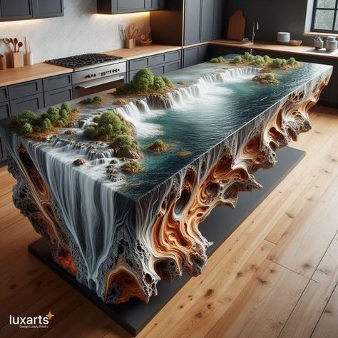 Epoxy Kitchen Island, Houses Inside, Epoxy Kitchen, Weird Design, Natural Wood Kitchen, Fantasy Furniture, Live Edge Coffee Table, Nice Pic, Rustic Kitchen Design