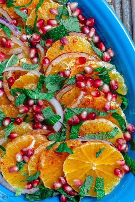 Simple Mediterranean Orange Salad with Pomegrantes and Mint Mediterranean Salads, Biblical Diet, Pomegranate Recipes Salad, Honey Lime Dressing, Pomegranate Recipes, Pomegranate Salad, Orange Salad, Lime Dressing, Honey Lime