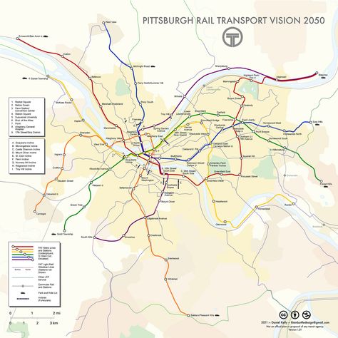 https://flic.kr/p/buhVyn | Pittsburgh Rail Transport Vision 2050 | Hypothetical heavy-rail metro subway system for Pittsburgh and suburbs of the year 2050. Pittsburgh Subway Map. Subway System, Transit Map, Metro Subway, Metro System, Subway Map, Rail Transport, Fantasy Maps, Fantasy Map, Urban Planning