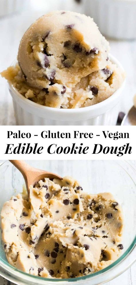 Best Paleo Edible Cookie Dough {GF, DF, Vegan} - The Paleo Running Momma Vegan Edible Cookie Dough, Paleo Cookie Dough, Paleo Running Momma, Gluten Free Cookie Dough, Edible Cookie Dough Recipe, Cookie Dough Recipe, Flourless Cookies, Aip Desserts, Vegan Cookie Dough