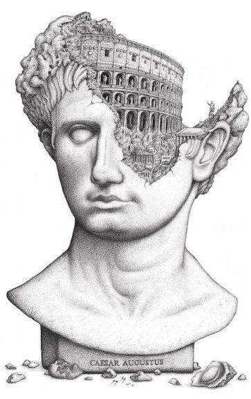 Caesar Augustus, M C Escher, Statue Tattoo, Istoria Artei, Stippling Art, Greek Mythology Tattoos, Roman Sculpture, Mythology Tattoos, Greek Tattoos