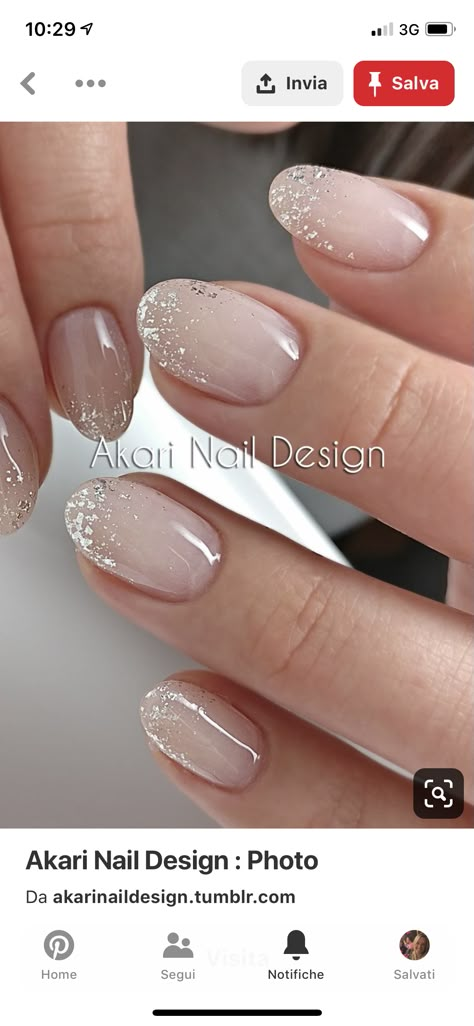 Subtle Sparkle Nails, Sparkly Gel Nails, Nude Sparkly Nails, Natural Color Nails, Gel Nails Fall, Blush Pink Nails, Wedding Day Nails, Unghie Sfumate, Glitter French Manicure