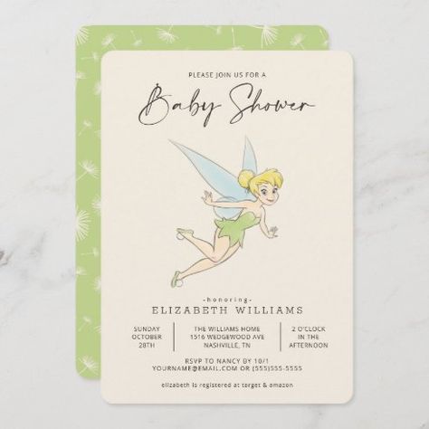 Tinkerbell Invitations, Baby Shower Gift Favors, Unique Baby Shower Themes, Tinkerbell Party, Baby Sprinkle Invitations, Disney Baby Shower, Sprinkle Invitations, Green Baby Shower, Sprinkle Baby Shower