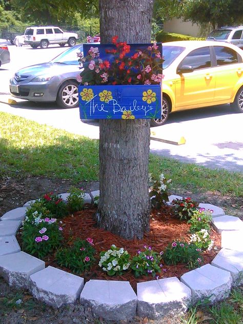 Around A Tree Ideas, Garden Around A Tree, Recycled Garden Projects, Milk Jugs Garden, Yard Trees, Country Yard, Mini Succulent Garden, Wine Barrel Planter, Potted Plants Patio