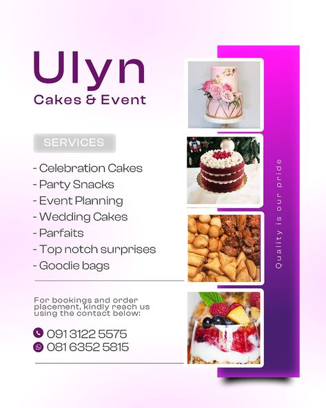 Cake Flier Designs, Snacks Flyer Design, Skill Acquisition Flyer Design, Cake Flyer Design, Skill Acquisition, Business Flyer Design, Catering Design, Cake Branding, Fireworks Photography