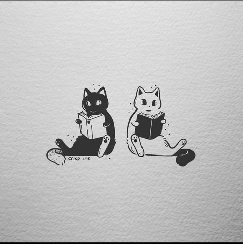 Bff Cat Tattoos, Best Friend Tattoos Cat, Best Friend Cat Tattoos, Cat Matching Tattoos, Cat Doodle Tattoo, Cute Cat Drawing Doodles, Matching Cat Tattoos, Tattoo Gato, Reading Tattoo