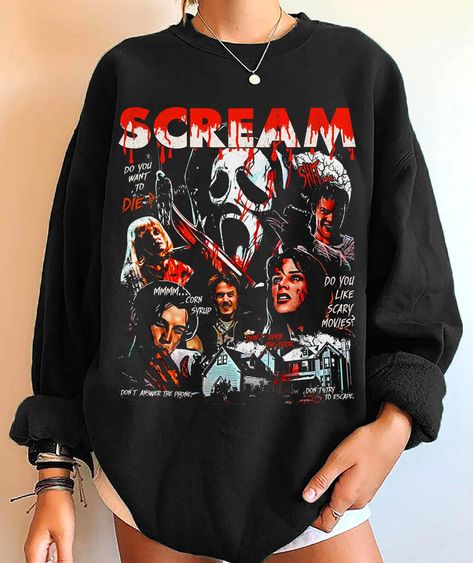 Scream Movie Sweater, Stu Macher Outfit, Ghostface Clothes, Ghostface Billy Loomis, Billy Loomis Stu Macher, Scream Sweatshirt, Horror T Shirts, Scream Hoodie, Cool Hoodies Designs