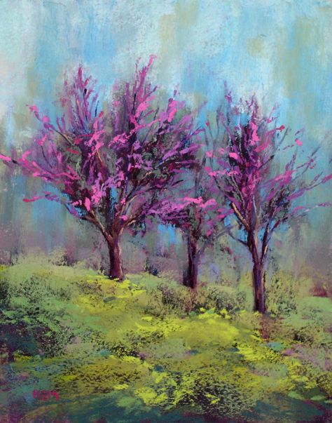 trees Redbud Trees, Boom Kunst, Pastel Landscape, 수채화 그림, Spring Painting, Pastel Art, Pastel Painting, Tree Art, Tree Painting