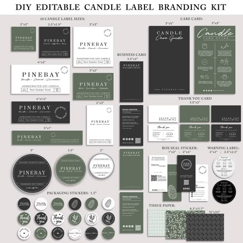 "FIND MORE BRANDING KITS HERE: https://www.etsy.com/shop/PineBayStudio?ref=seller-platform-mcnav&section_id=39615810 Editable Candle Business Branding Kit, Candle Branding Bundle, DIY Candle Template Package, Candle Business Kit, Candle Making Starter Kit If you have idea to make your own small business or you have some great idea for presents don't wait for another day, create it! One of the most important things is to make lasting impression with stunishing DIY Product Branding . Add the finishing touch to your Beautiful Products with these Modern, Customisable Candle Branding Kit. Edit the text and add logo to include your own brand name and contact info. All information in these Candle Label template are editable. WHAT IS INCLUDED (ALL EDITABLE TEMPLATES): * BUSINESS CARD (1 SIZE IN 3 Candle Template, Candle Packaging Design, Business Kit, Candle Labels Design, Candle Printable, Candle Label Template, Soya Mumu, Business Fonts, Candle Making Business